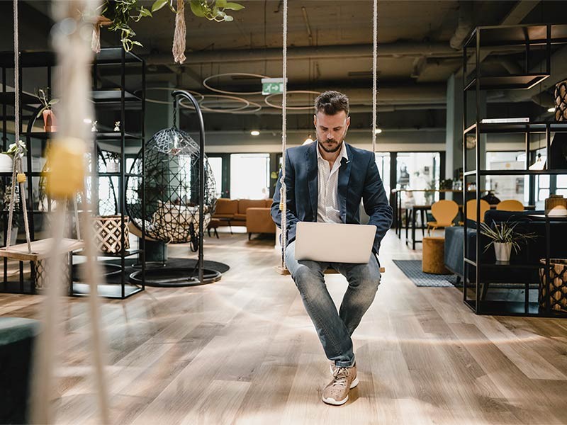 Man in office on swing