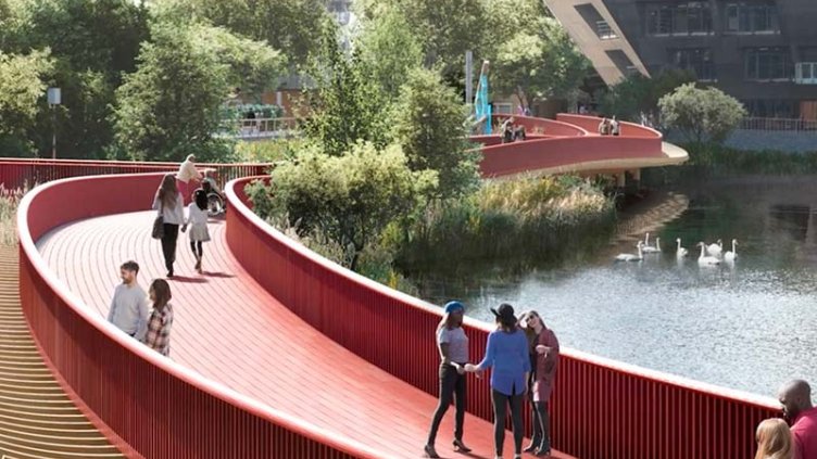 People walking over the bridge