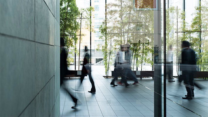 Person walking in a building