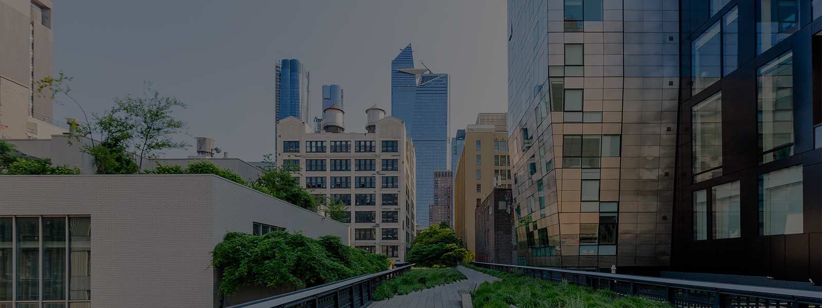 High Line Park and skyscrapers of Hudson Yards, USA 