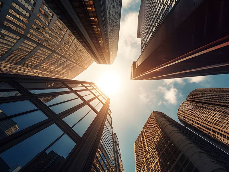Low angle view of buildings with sky background