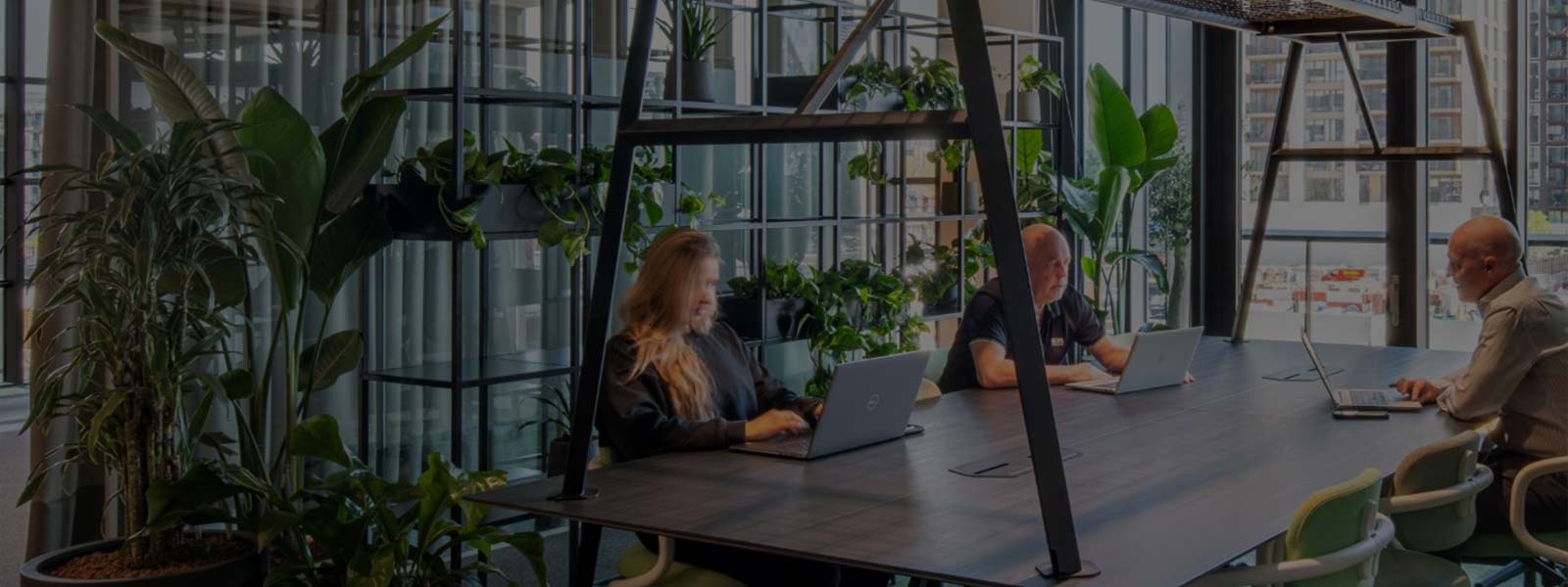 Employees working in a green environment