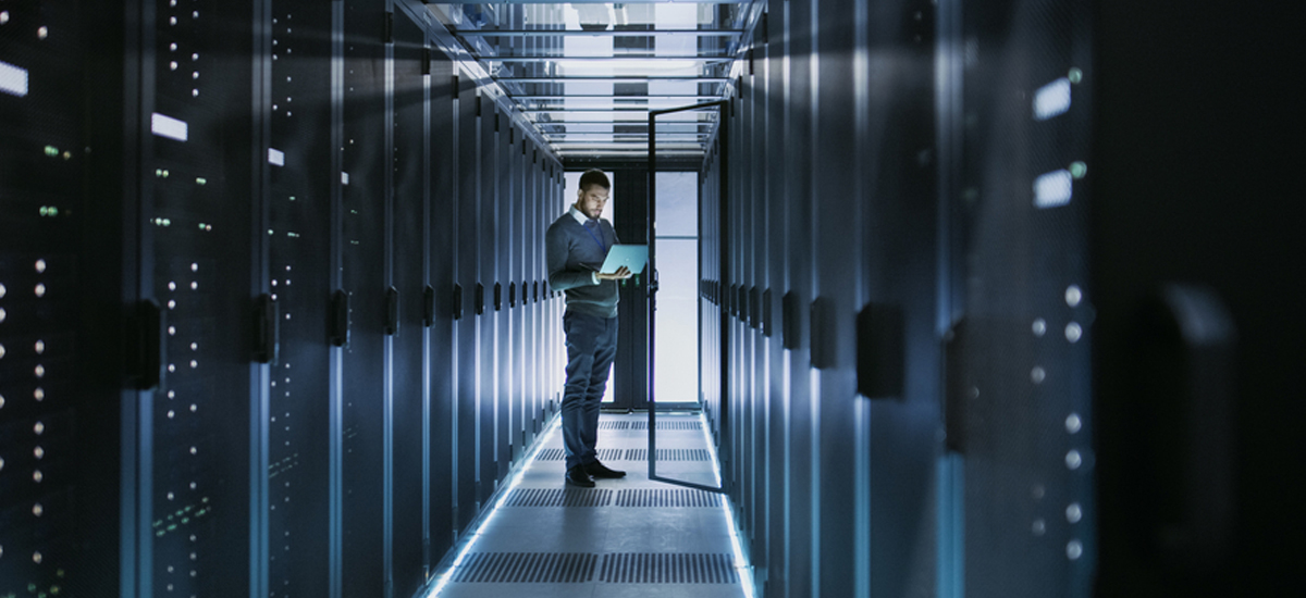 man at data center