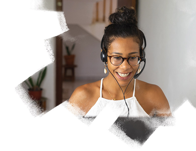 An employee taking a call using a headset